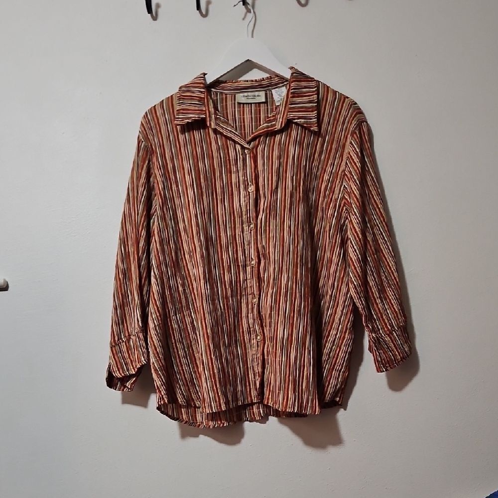 Striped Women's Blouse - Brown and Orange